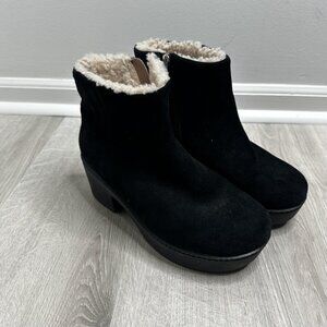 FitFlop Boots Womens Size 8.5 Suede Shearling Lined Heeled Ankle Zip Winter
